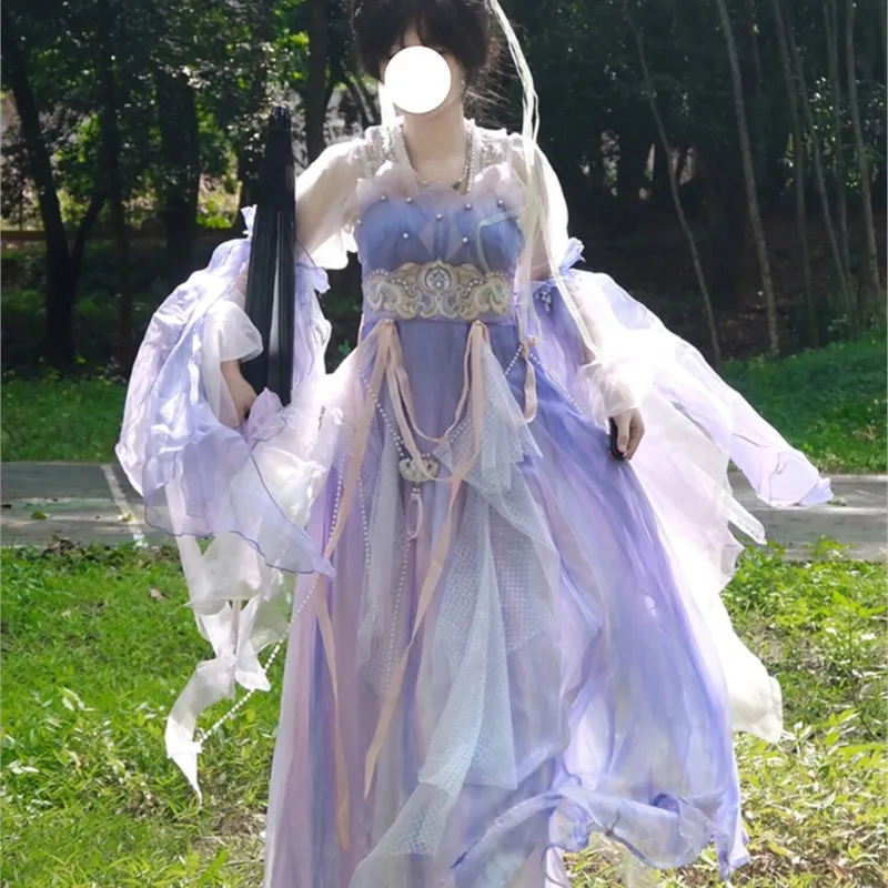 Embroidery big sleeve ru blue purple fairy Hanfu new style