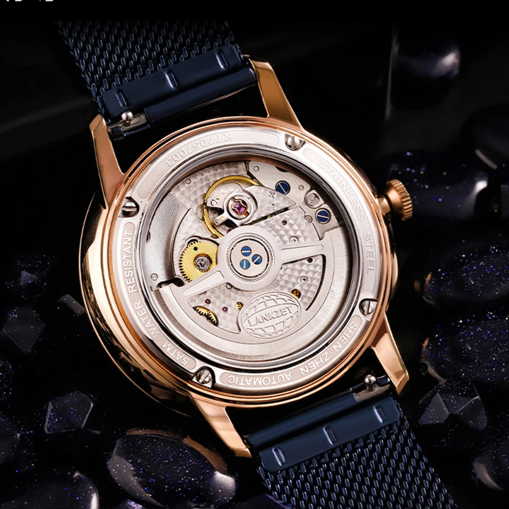 Luxury Dress Watch Men Automatic Mechanical Wristwatches 40mm Business Watches Stainless Steel 5bar Waterproof Clocks LANKZET