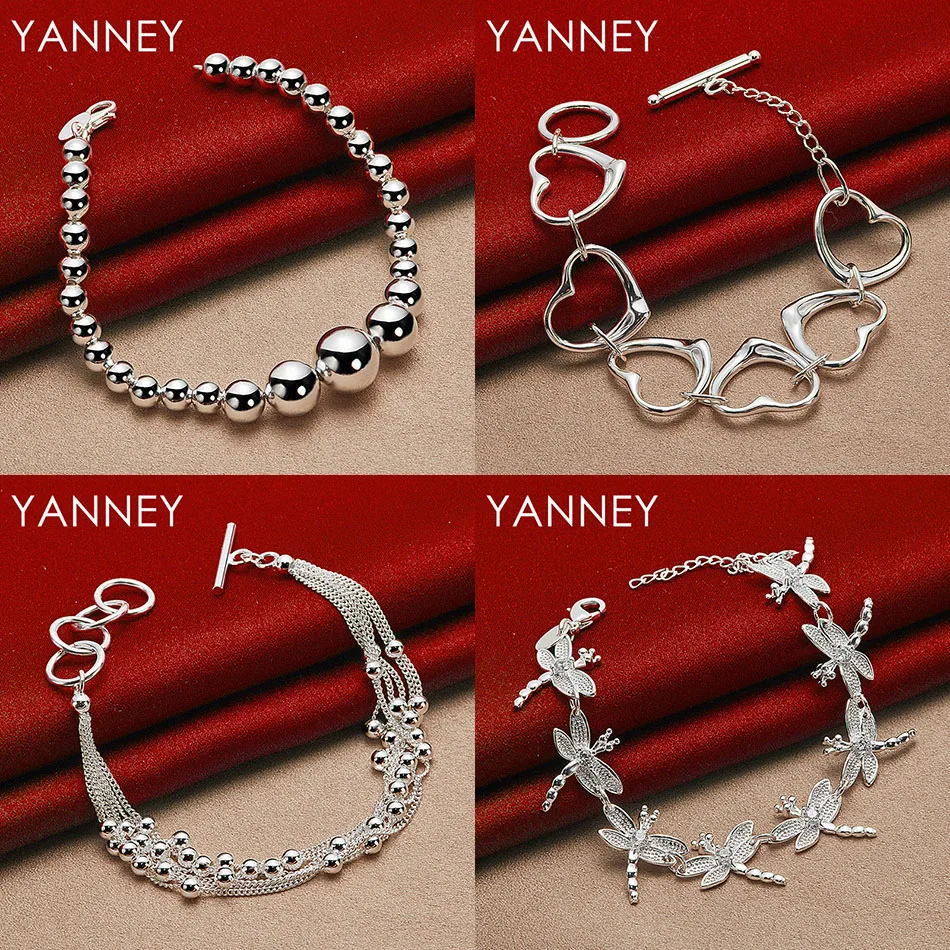 

Charm 925 Sterling Silver 8 Inch Delicate Dragonfly Heart Bracelet Womens Party Jewelry Wedding Fashion