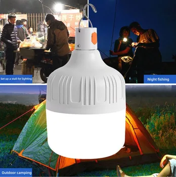 Outdoor LED Bulb USB Rechargeable 40W/60W/80W Emergency Light Hook Camping Fishing Portable Lantern Night Light