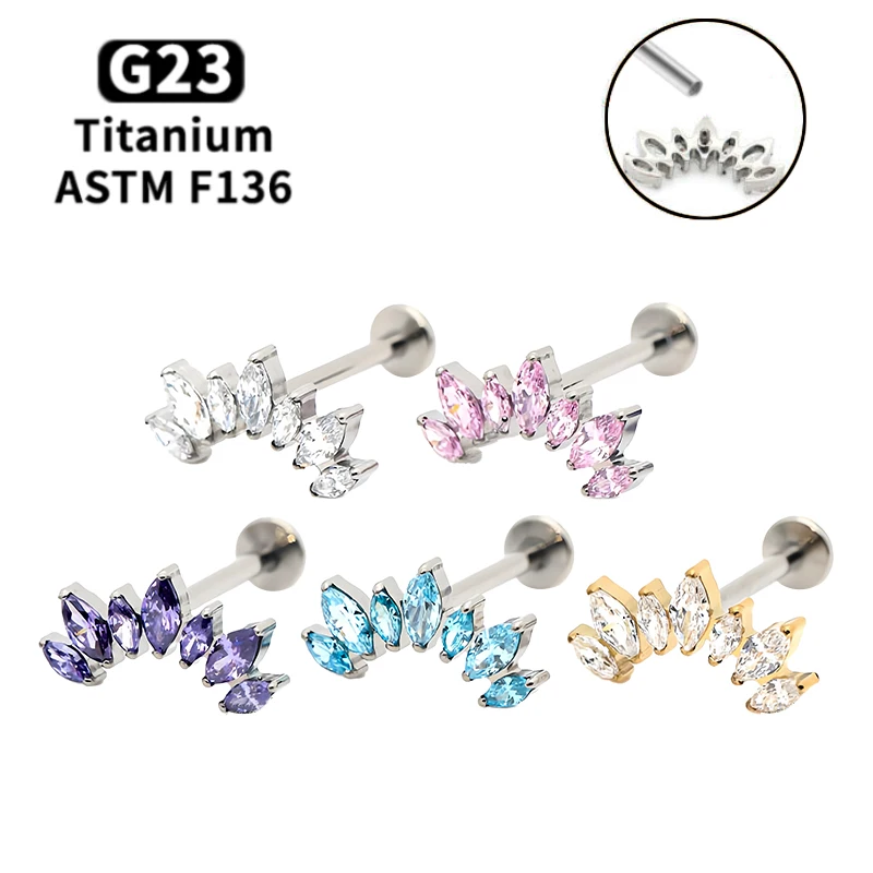 

G23 Titanium Labret Piercing Marquise CZ Flat Back Earrings Internally Thread Tragus Helix Cartilage Earrings Piercing Jewelry