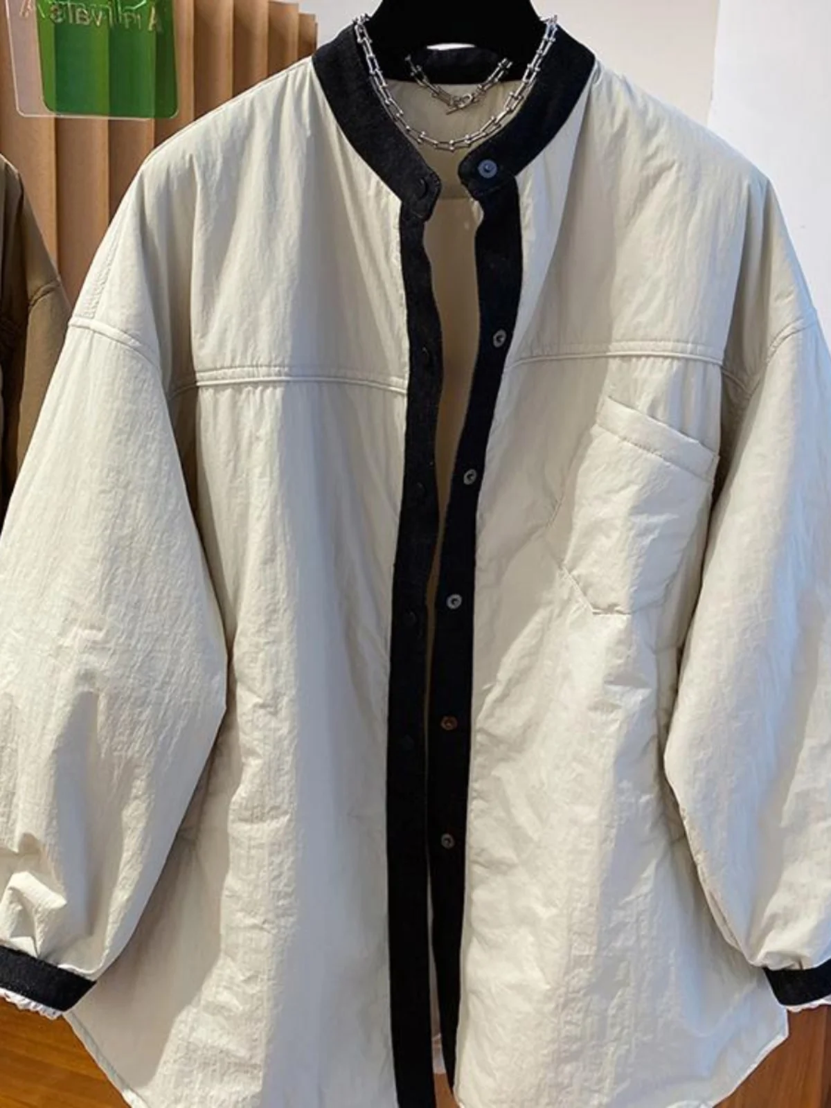 

Корейское японское легкое хлопковое джемтовое женское свободное зимнее пальто средней длины с пуговицами для повседневной носки