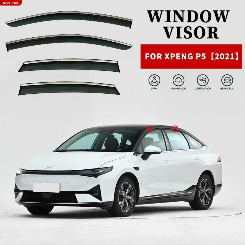 For XPENG P5 2021 Window visor Accessories Bright Strip Wind Deflectors Visors Rain Guard Door Visor Vent Shades Ventvisor