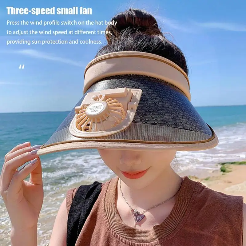 Beach Sun Hat Summer Hat With USB Rechargeable Fan UPF50 Beach Hat Fan Hat Empty Top Hat For Golf Hiking Outdoor Camping Travel