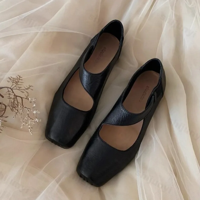 Woman's Mary Janes Shoes Spring New Comfortable Soft Elastic Band Square Toe Chunky Heel High Heels Fashion Slip on Ballet Shoes