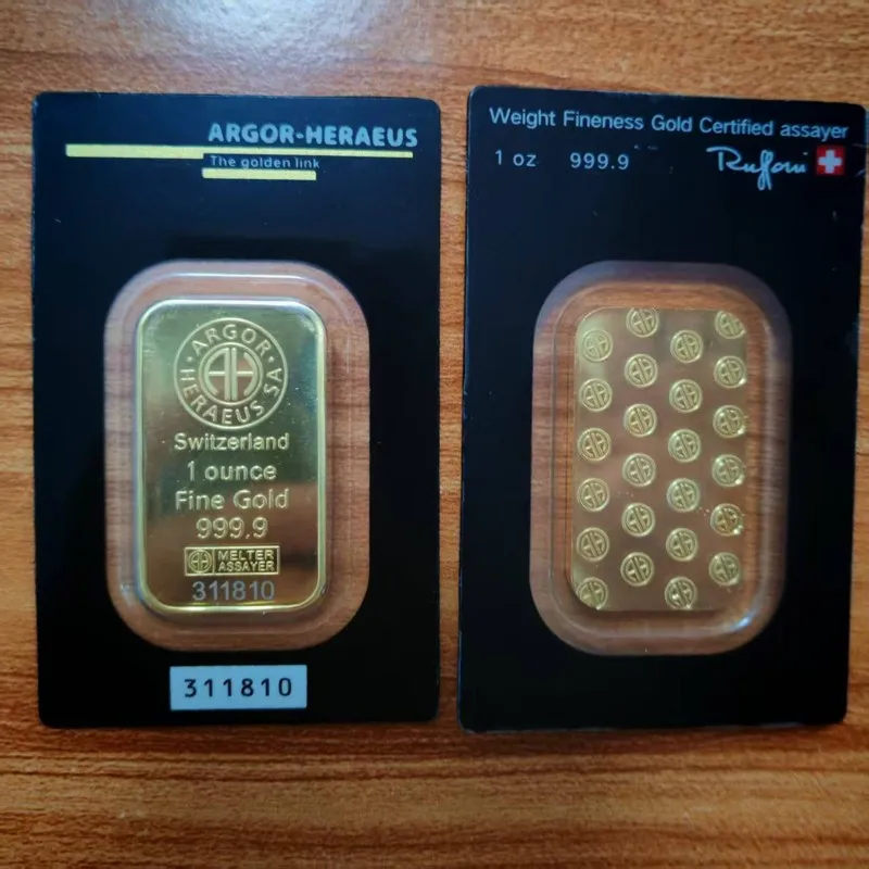 NONE 1~10 Stück Argor Heraeus 1oz Goldbarren 24K vergoldetes Messing Goldbarren mit unabhängigen Seriennummern Goldbarren-Kollektion 4
