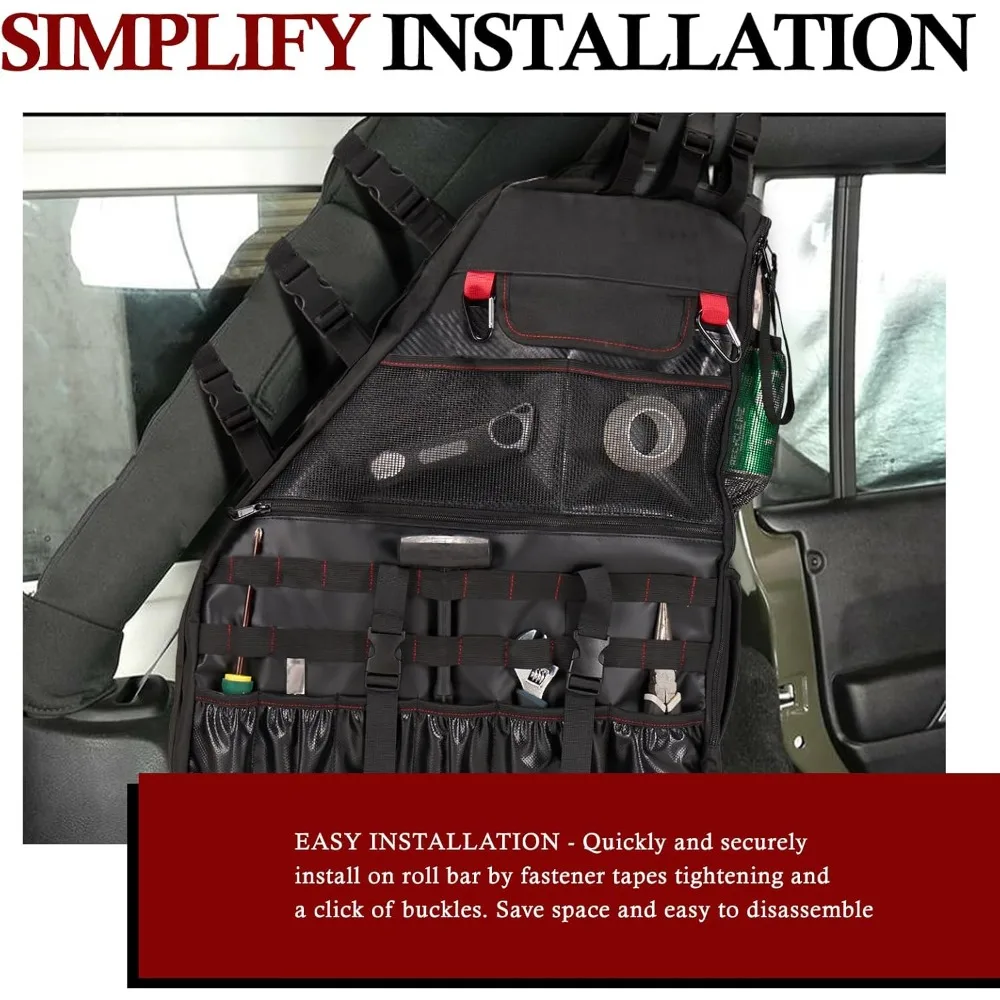 CQ2 قطعة حقيبة تخزين قضيب لف لـ 1997-2023 جيب رانجلر JK TJ LJ & Unlimited JL 4-Door، أداة متعددة الجيوب حقيبة البضائع السرج #3