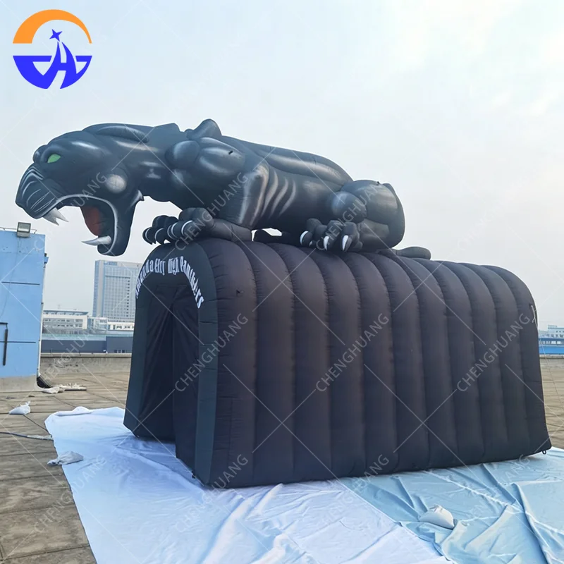Customized large inflatable leopard tunnel entrance channel tent made of Oxford cloth material with blower
