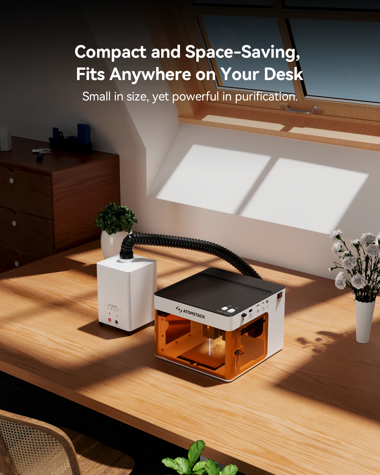 ATOMSTACK D5 Luftreiniger Lasergravierer mit 3-lagigem Rauchabsaugfilter mit Aktivkohle + HEPA-Filter für P1