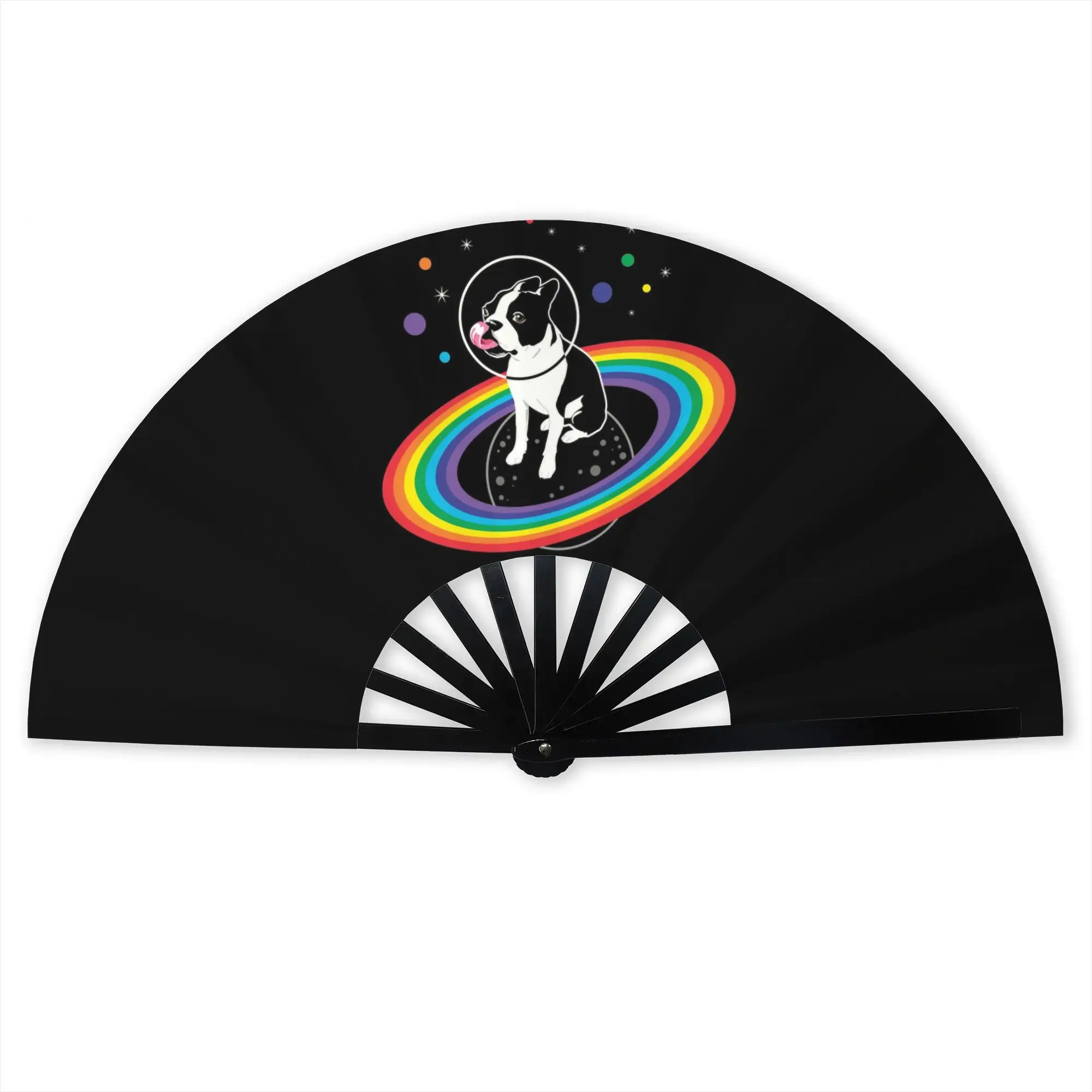 Pride Space Boston Terrier Dog Promotional Gift Hand Fan Wedding Puppy Pet Durable Folding Fans Unique Bulk Pack Fan