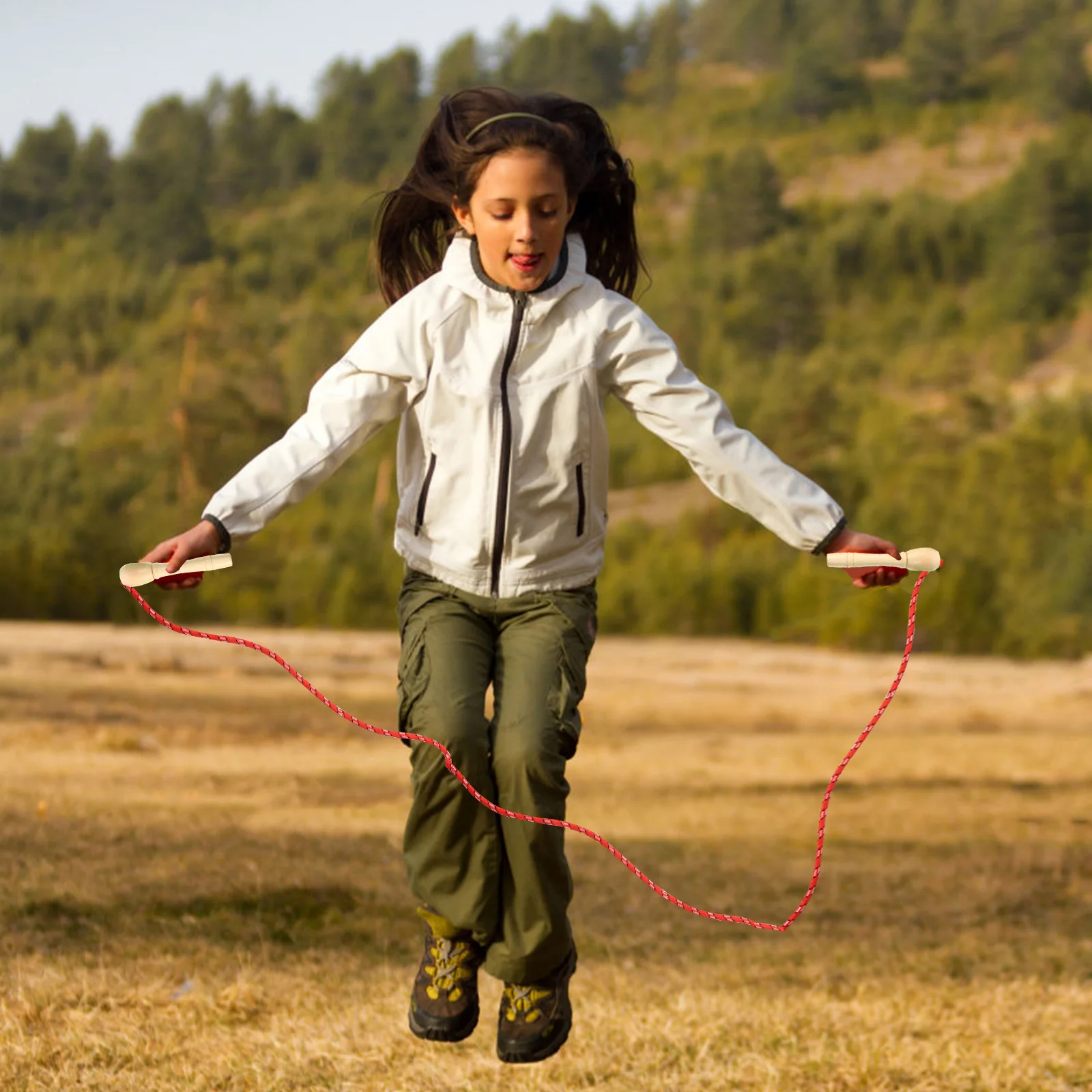 

4pcs Kids Skipping Rope Adjustable Wooden Handle For Children Fitness Workout Portable Outdoor Student Jump Rope