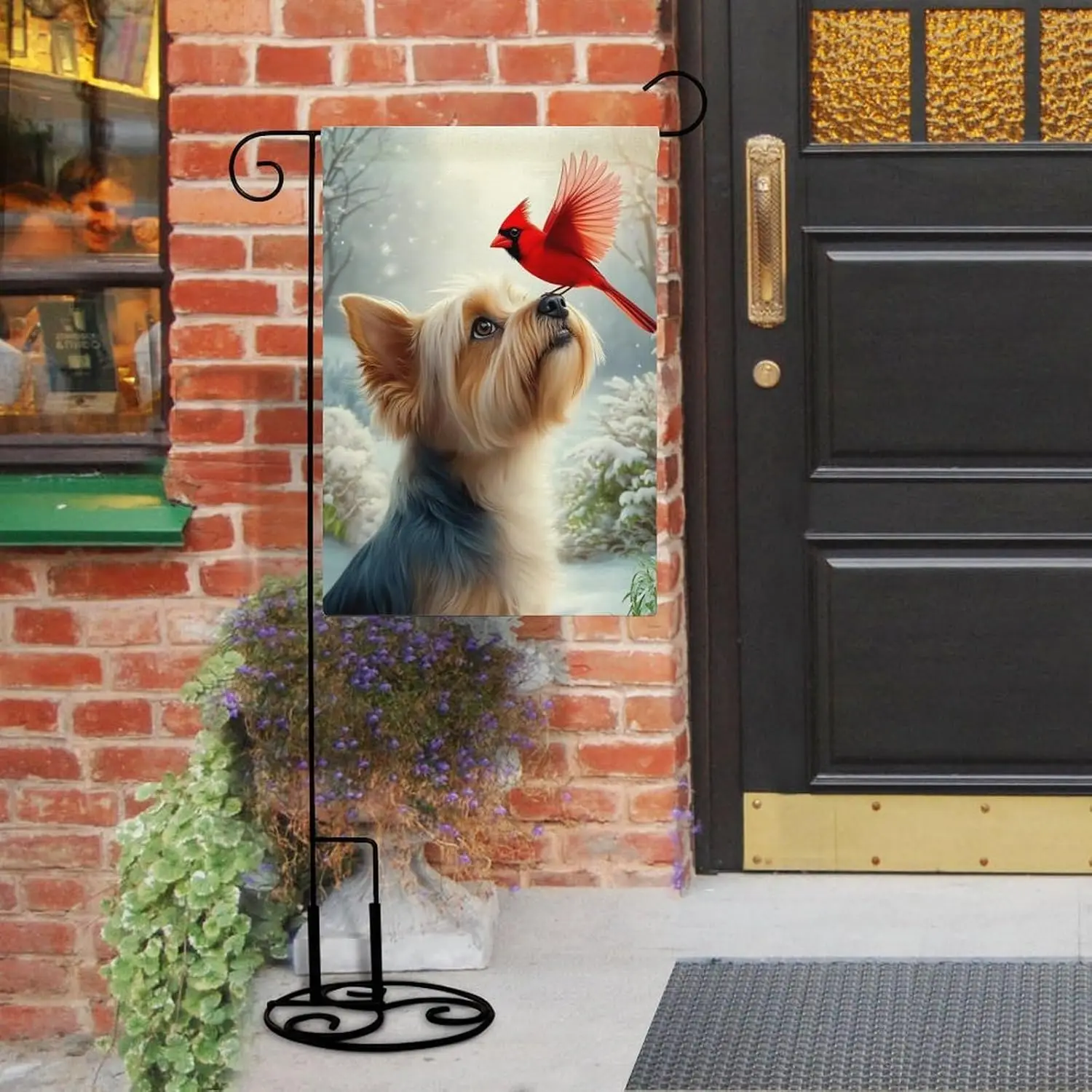 Charming Yorkshire Terrier & Red Cardinal Winter Garden Flag Double Sided Small Flag for Outdoor 12x18 Inch Welcome Holi LLX PPM