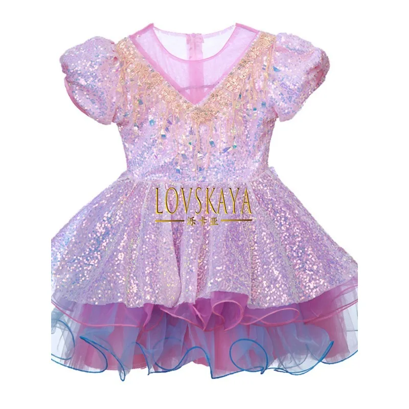 Vestido de gasa esponjosa para niños, vestido de rendimiento de princesa púrpura, vestido de rendimiento de baile de guardería