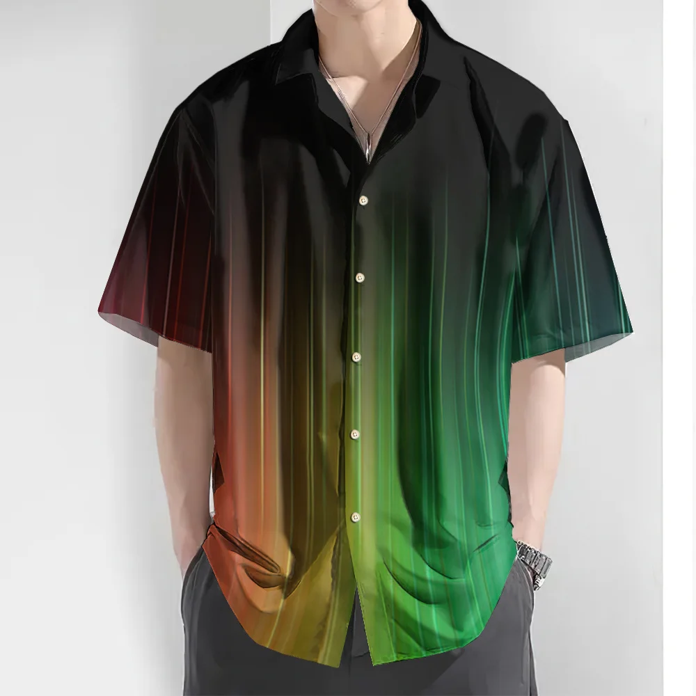 

Mens Shirts New 3d Printed Gradient Patterns Casual Summer Shirt Large Size Loose Lapel Button Fashion Performance Clothing