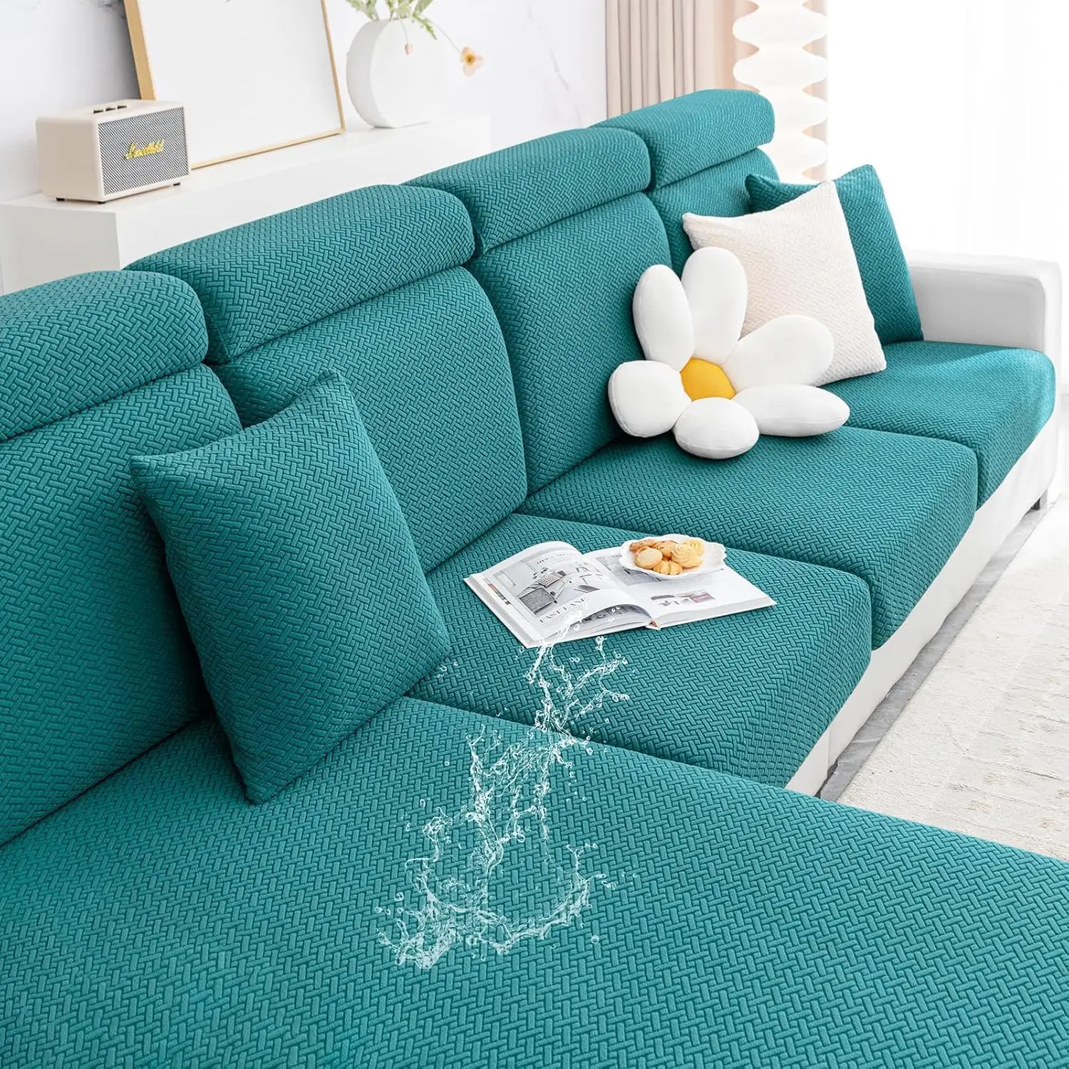

Waterproof Couch Cushion Covers, Stretch Jacquard Thick Sofa Cushion Covers, Washable Seat Slipcover Elastic Furniture Protector