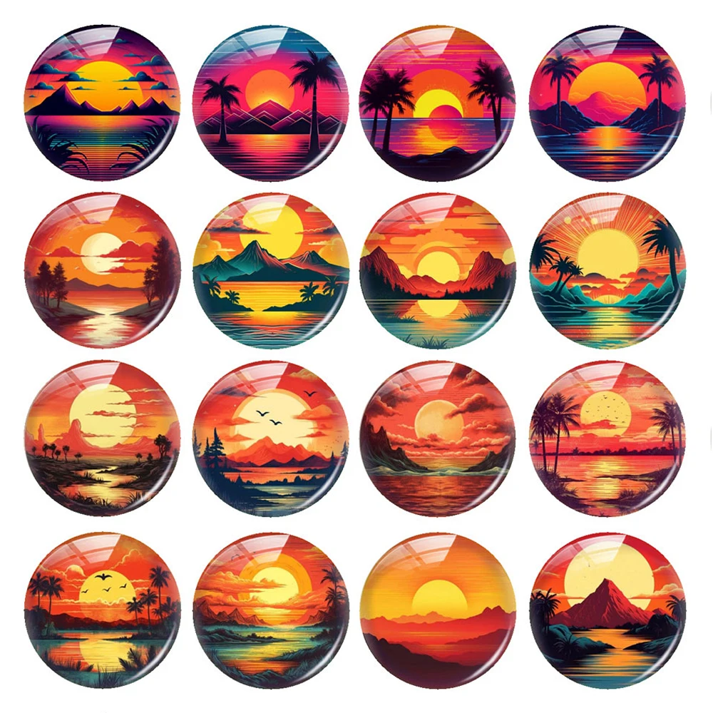 Handmade Sunset Nightfall Photo Glass Cabochon Flatback Charms Demo Flat Back Cameo For Diy Jewelry Making  Findings Accessory