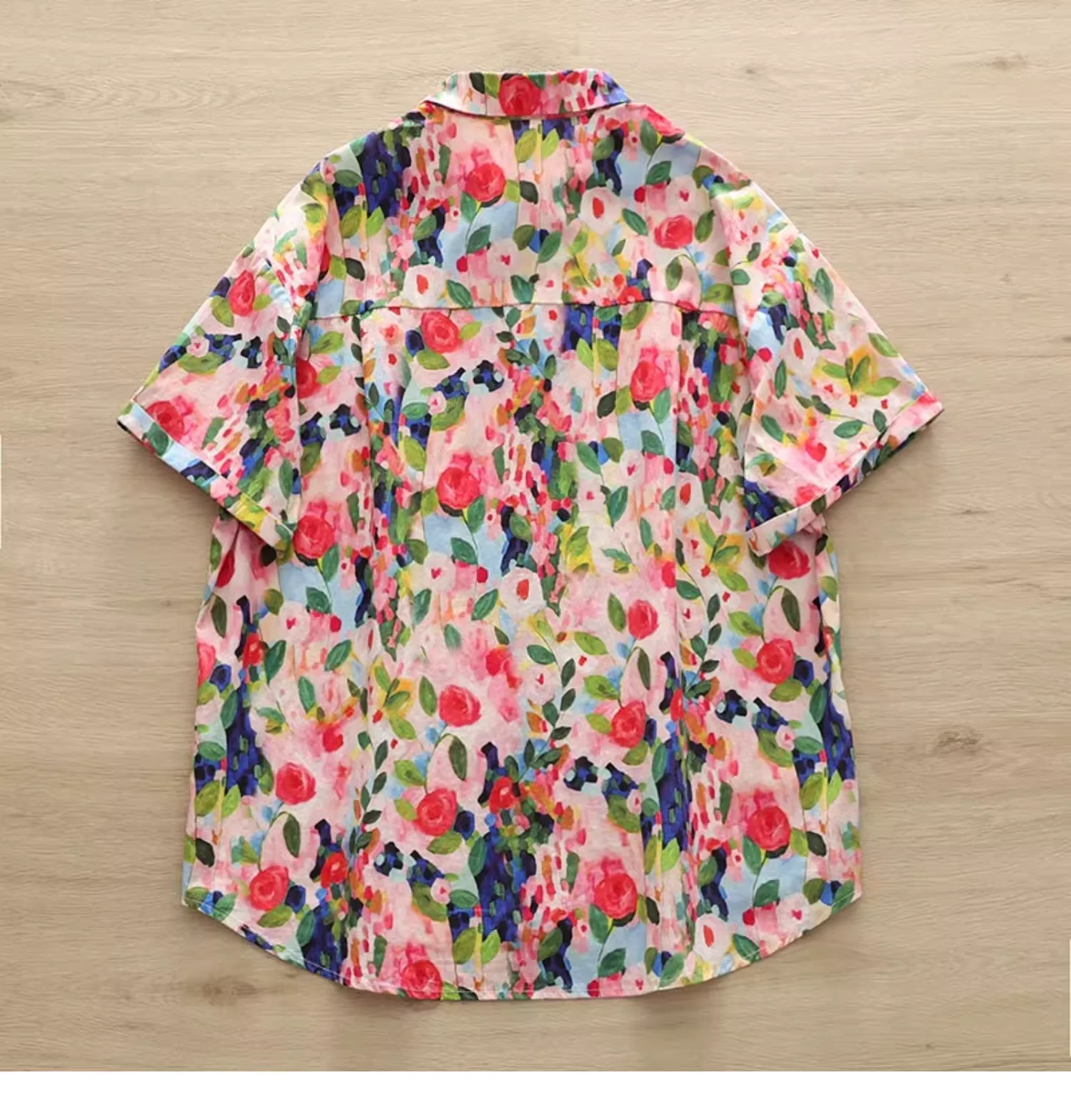 2026 Women\'s summer blouse 100% cotton rose oil painting printed shirts short sleeve blouses for women tops ladies clothes