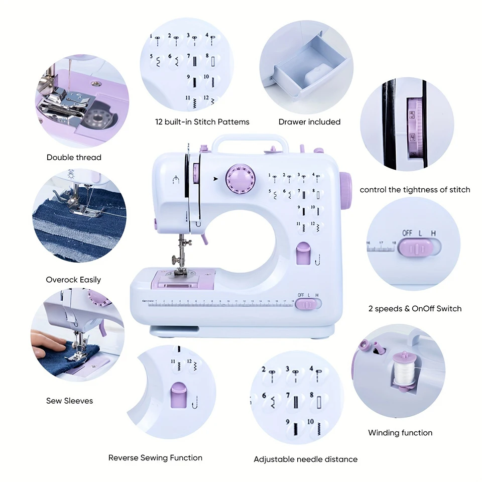 Desktop Electric Automatic Mini Overlock & Sewing Machine,505A Upgraded Household Sewing Machine, Multifunctional Portable DIY