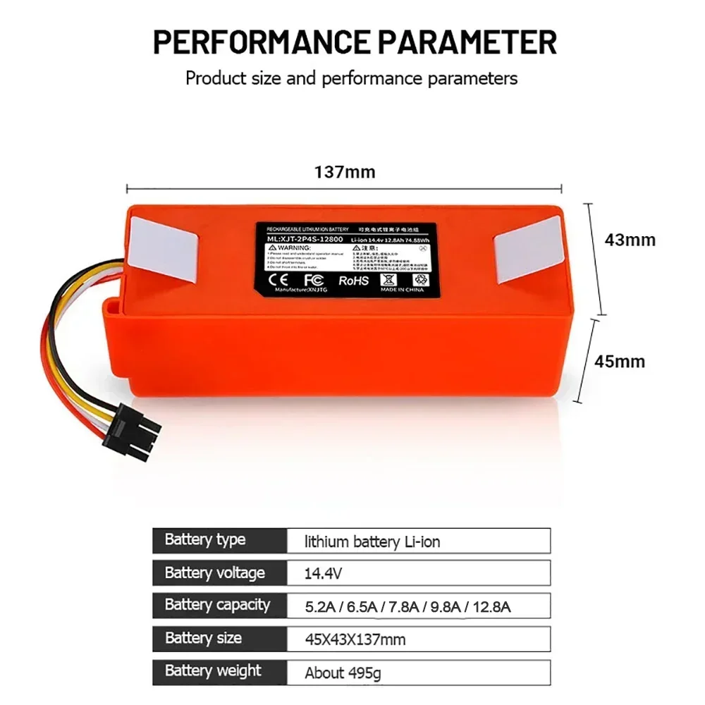 Original 14.4V Li-ion Battery Robotic Vacuum Cleaner Replacement Battery for Xiaomi Robot Roborock S50 S51 S55 Accessory Spare