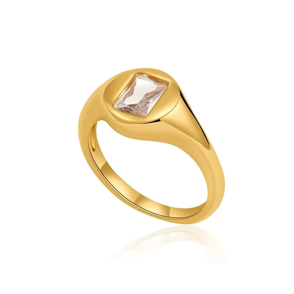 Women's Waterproof Zircon Wedding Ring, 18K Gold Plated