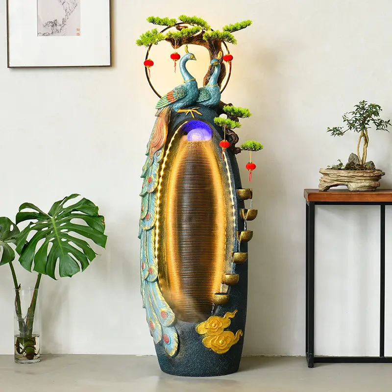 Rockery flowing water fountain Qiyue mountain stream circulating water landscape floor ornaments new home living room