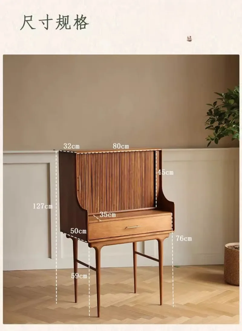 Full solid wood retro French makeup table bedroom home organ roller shutter dressing table walnut 5