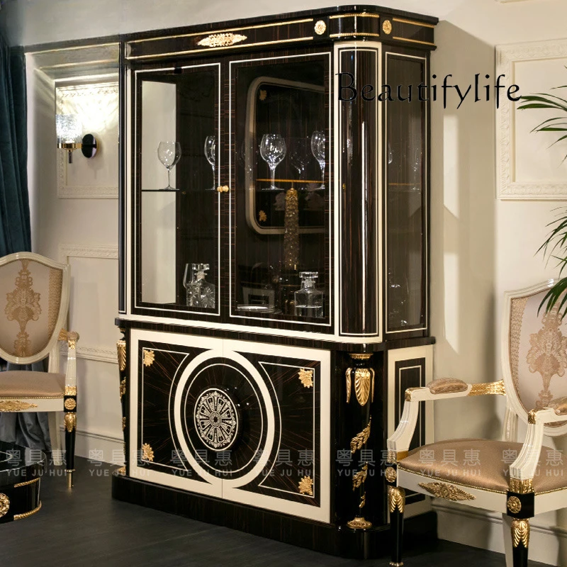 

European solid wood double door glass wine cabinet Palace villa dining room furniture Neoclassical wine display cabinet