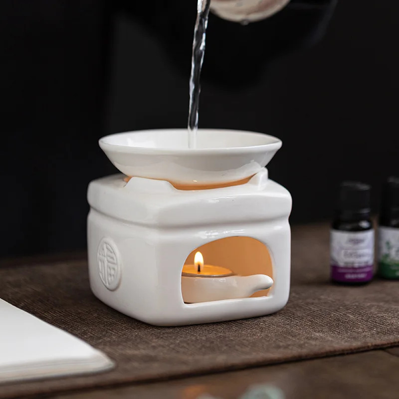 

White Porcelain Essential Oil Aromatherapy Stove, Essential Oil Dispenser, Stove Temperature Tea Set, Home Office Candle Heating