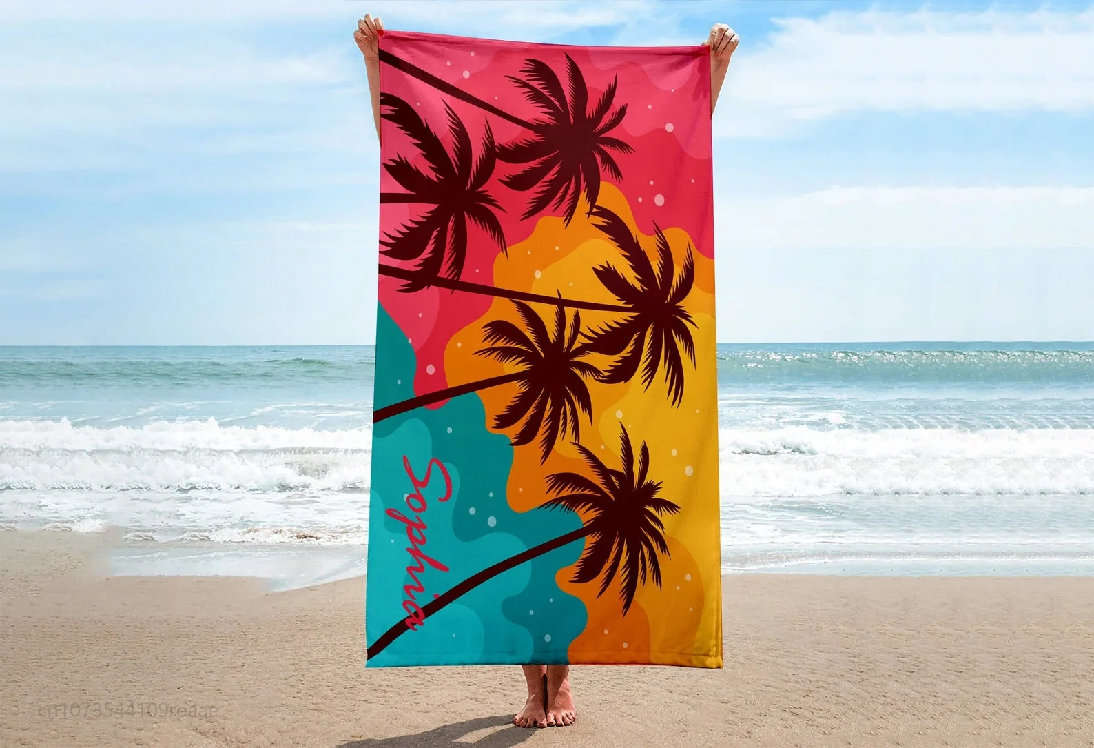 Custom Name Beach Towel Personalized Palm Tree Pool Towel Bride Gift