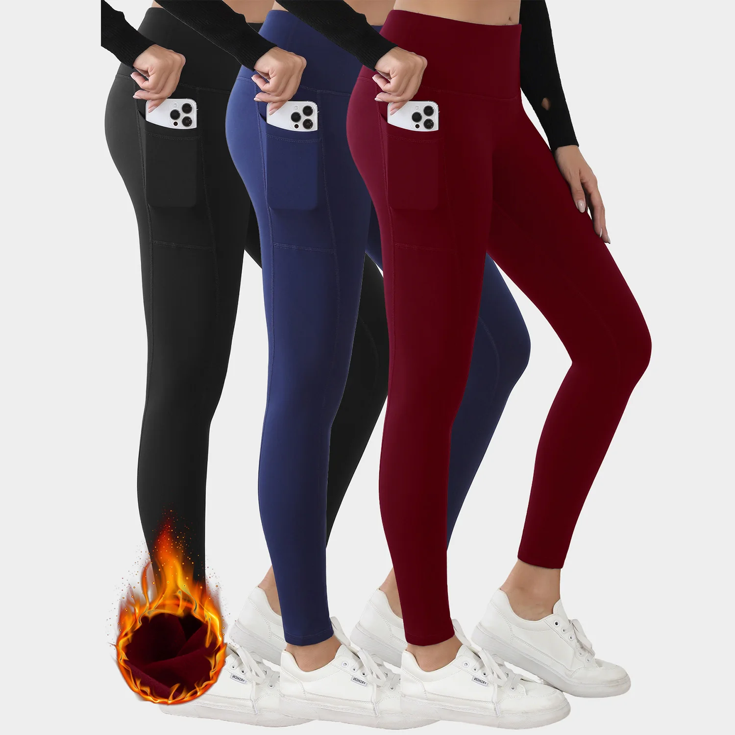 

1/3 шт. женские бархатные леггинсы с карманами и высокой талией, теплые зимние леггинсы с внутренним карманом, узкие эластичные леггинсы для предотвращения холода, повседневные брюки