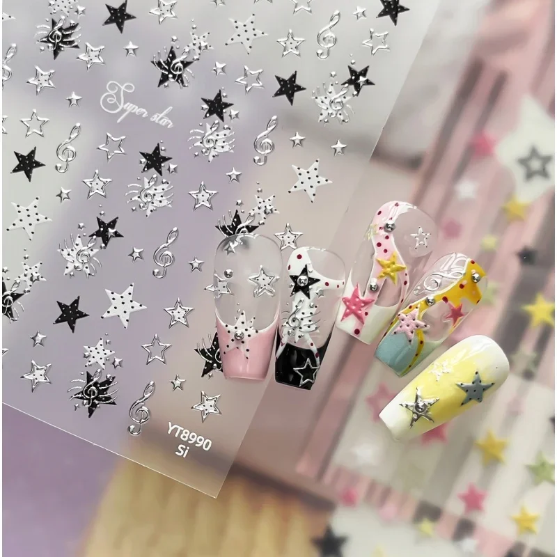 1Pcs Cool Pentagram Nail Stickers Multi-color Polka Dot Star Nail Design Stickers Self-adhesive Nail 3D Decorations Stickers DIY