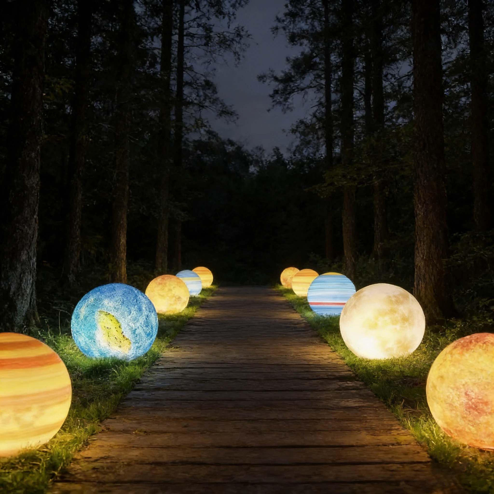 Outdoor LED Moon Sun Ball Chandelier Glowing Garden Lawn Landscape Planet Light