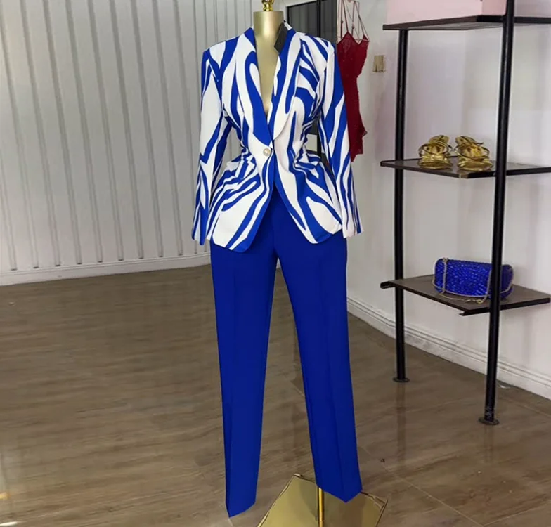 Women's clothing 2025 summer new sweet and fresh printed small suit, high waisted straight leg pants, fashionable casual set
