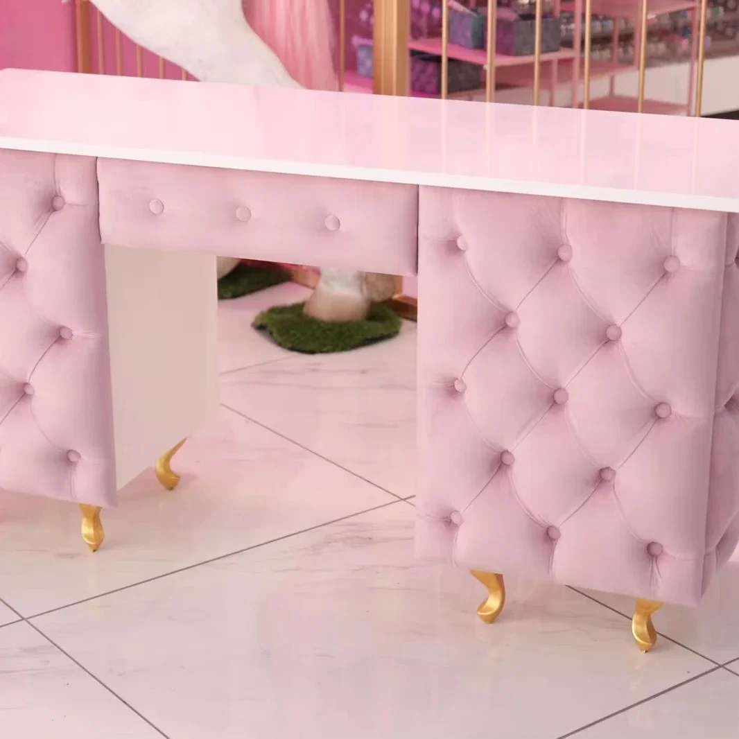 

Professional Salon Furniture Pink Manicure Table With Dust Collector And Drawers For Sale