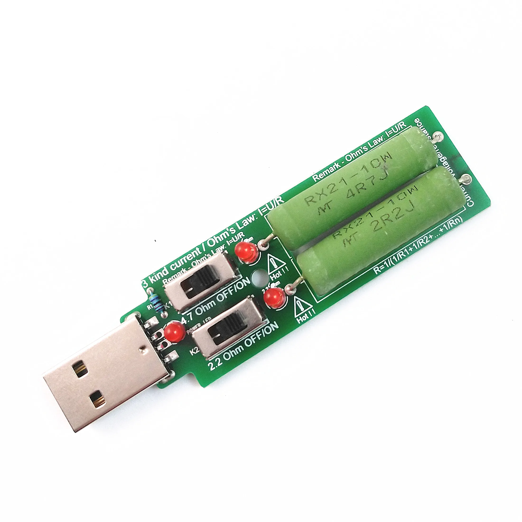 

USB Resistor DC Electronic Load With Switch Adjustable 3 Current 5V 1A/2A/3A Battery Capacity Voltage Discharge Tester