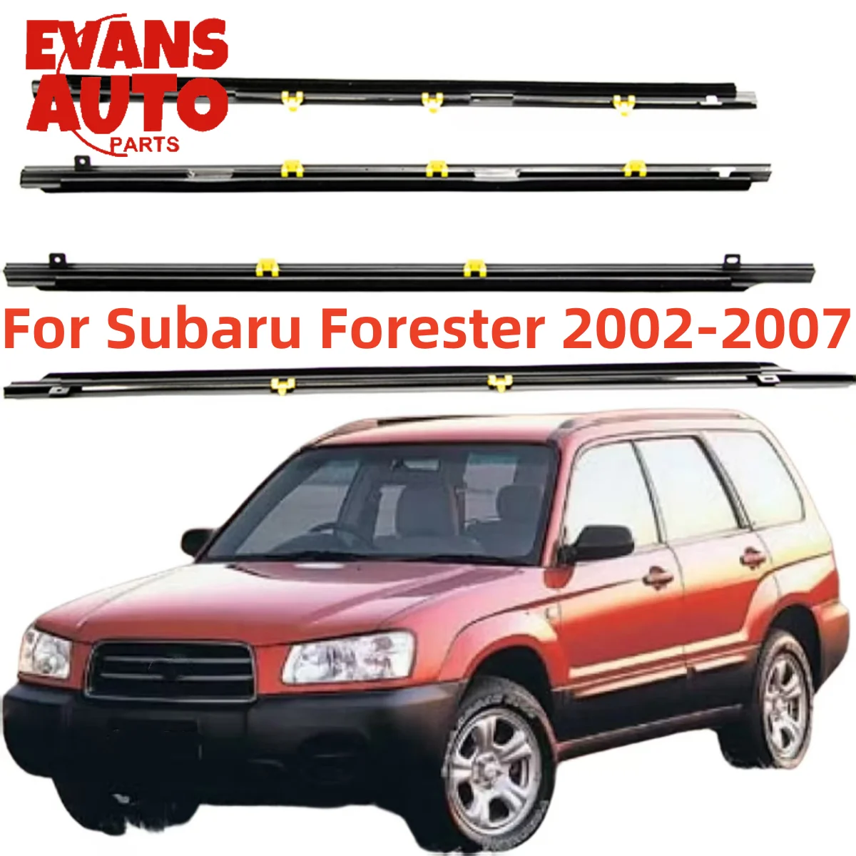 4Pcs Car Window Weatherstrip Black For Subaru Forester 2002-2007 61280-SA010-FL 61280-SA000-FR 62280-SA010-RL 62280-SA000-RR