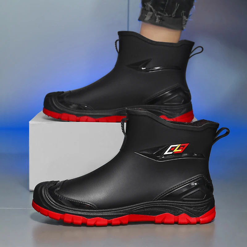 

Fashion Men Casual Rain Boots Comfortable Toe Design Non Slip Sole Elastic Cuff Waterproof Outdoor Daily Wear Rain Shoes