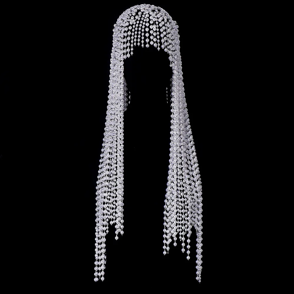 Long Fringe Pearl Headdress Hair Chain Fashion Personality Stage Show Hair Accessories Ladies Sexy Retro Exaggerated Jewelry Acc