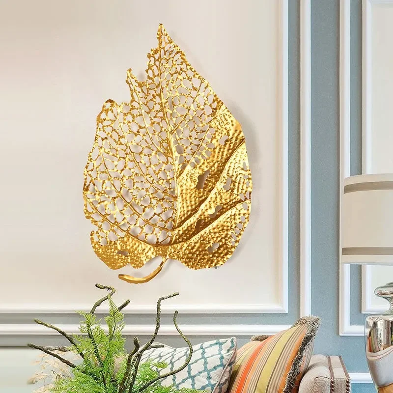 New Chinese Style Light Luxury Gold Zen Bodhi Leaf Iron Wrought Wall Decoration, Creative Living Room Entryway Ornament