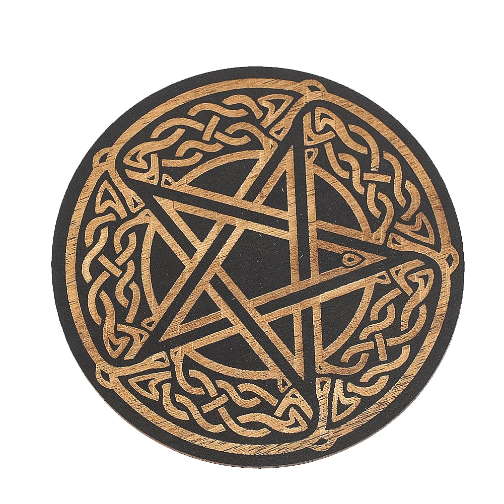 Wooden Divination Board Pentagram Pattern Crystal Energy Disk Metaphysical Message Board Altar Supplies Home Accessories