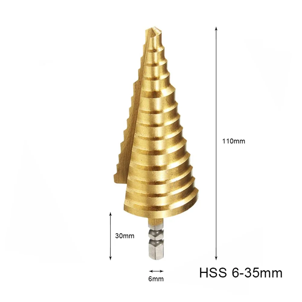 육각 섕크 티타늄 코팅 스트레이트 슬롯, 고속 스틸 홀 커터 세트, P6M5 드릴 비트, 13 단계, 6-35mm, 1 개