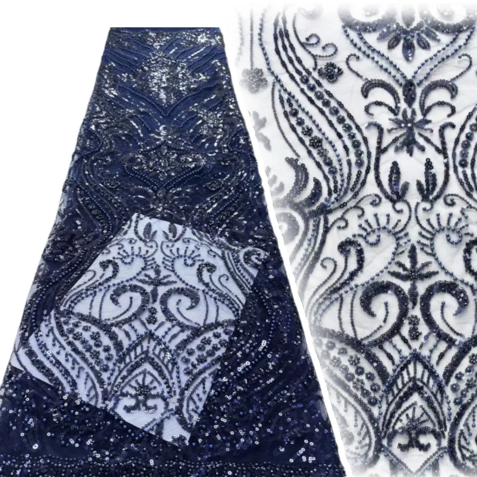 

Модная африканская кружевная ткань с бисером, французский тюль для жениха, вышивка, нигерийская сетчатая кружевная ткань с блестками, вечернее платье 1128