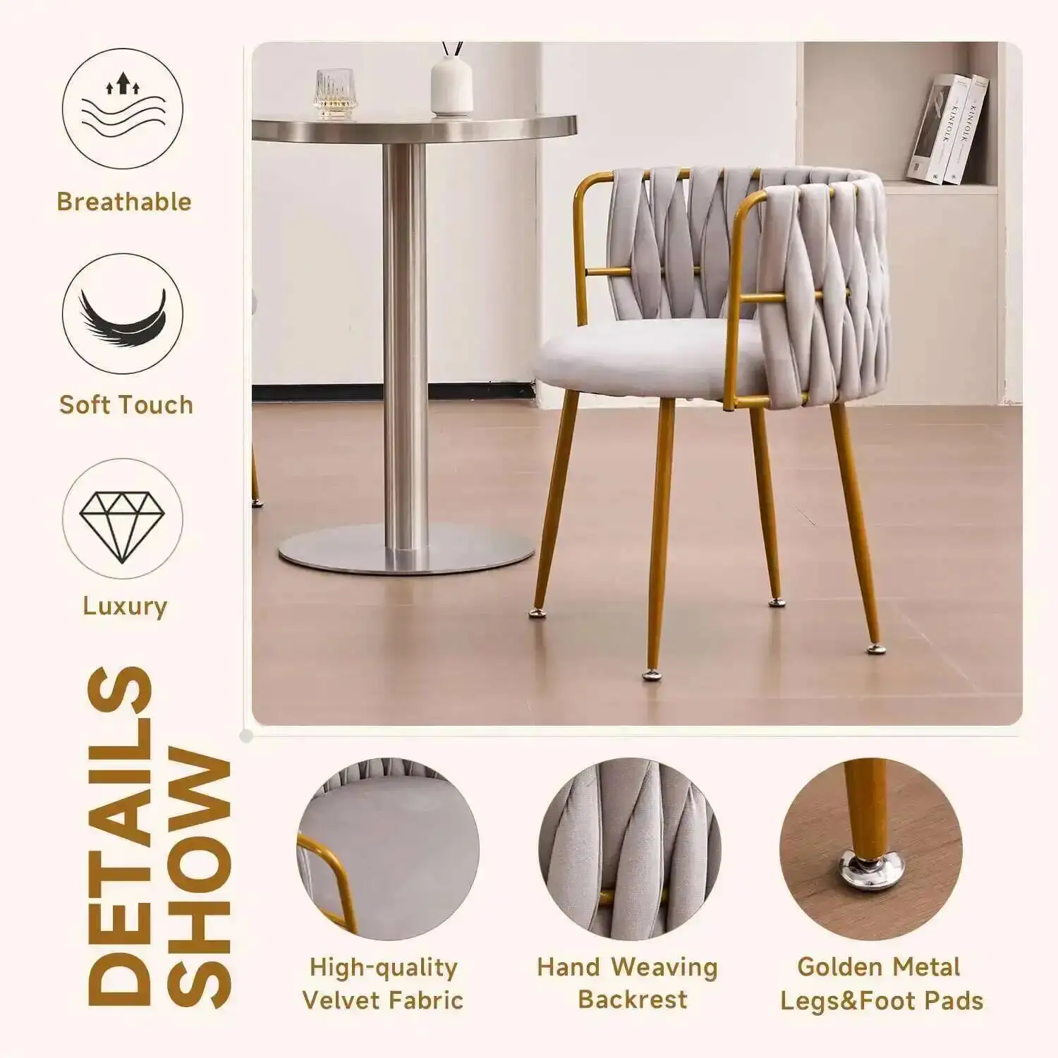 Formwell Velvet Dining Chairs 2 Set of Upholstered Kitchen Chairs Curved Backrest Gold Metal Legs & Adjustable Foot Pads