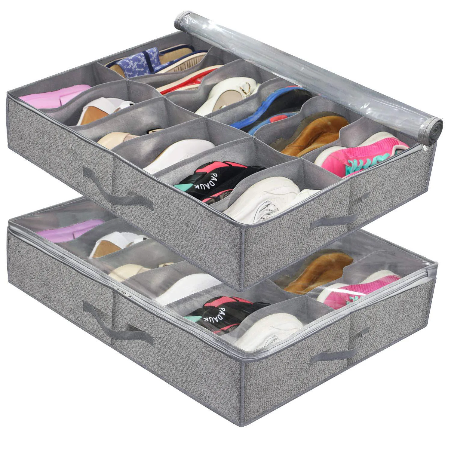 Underbed Shoes Storage Box Transparent Packaging Box Foldable Non-woven 12-grid Organizers