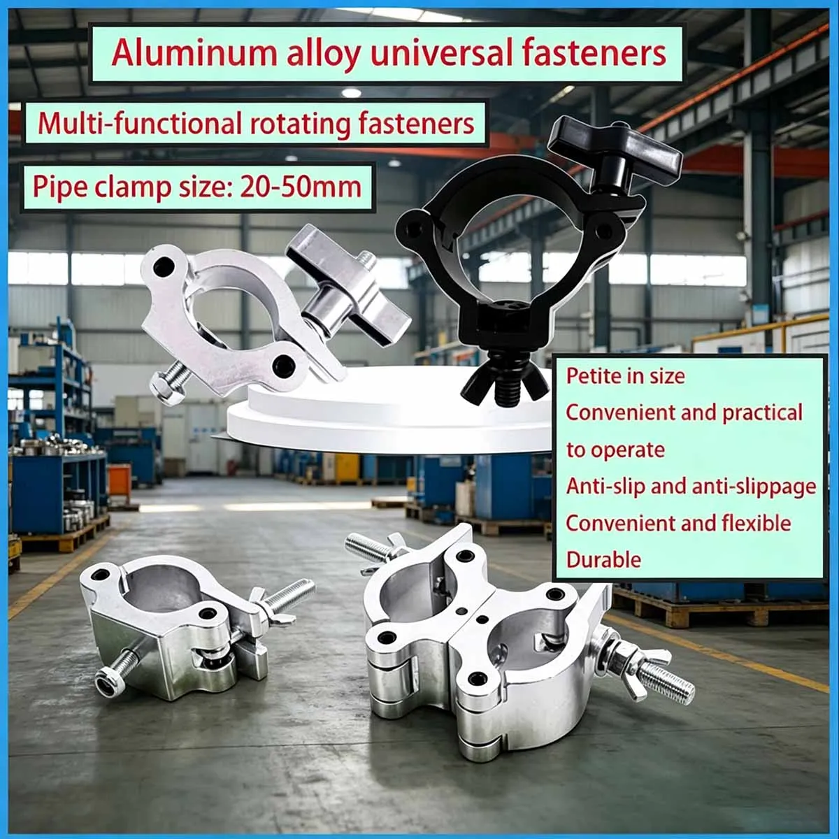 Aluminum Alloy Scaffold Pipe Clamp Cross Swivel Fastener, 360° Rotating Round Tube Fixed Buckle Clip for Stage Truss, Heavy Duty