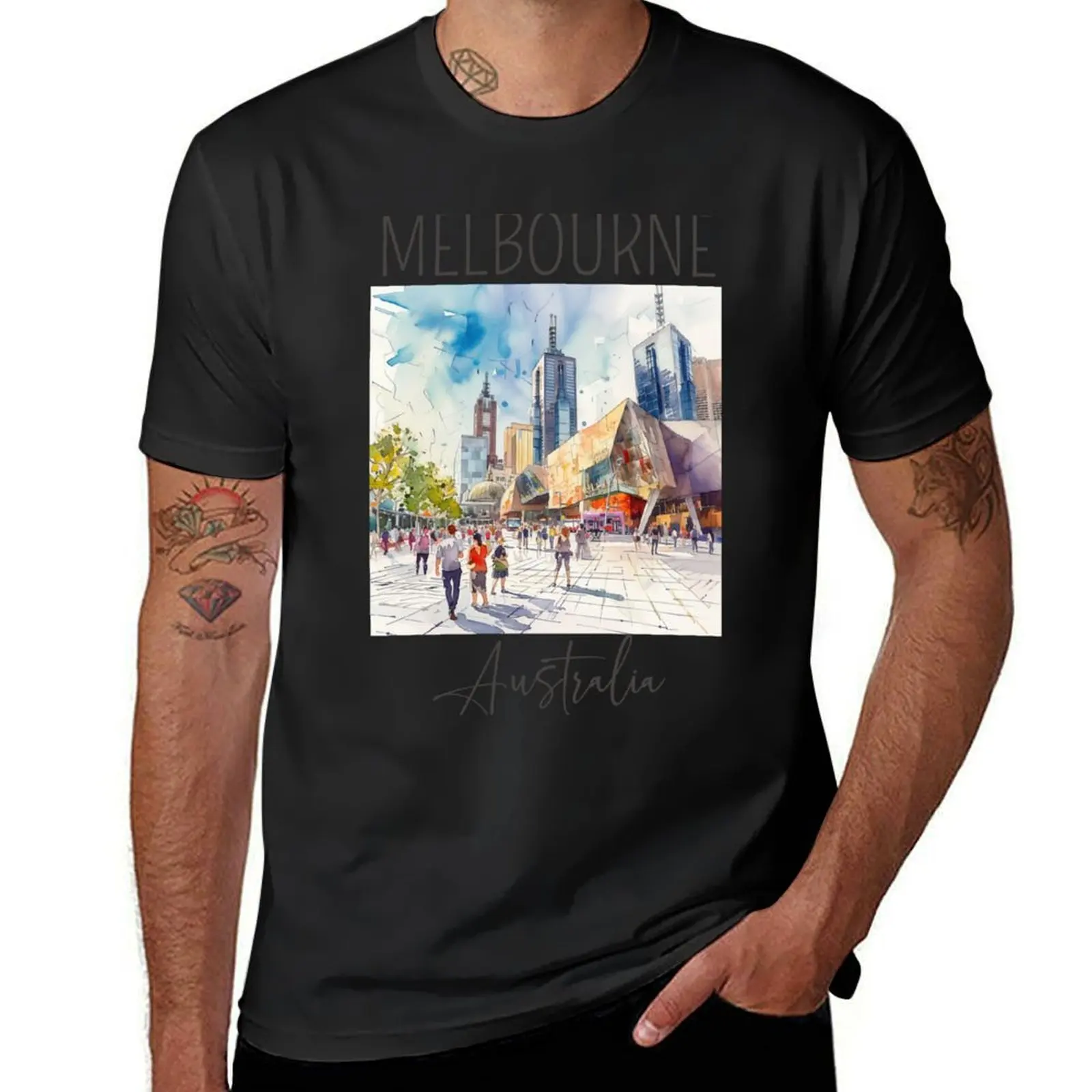 Watercolor Design of Melbourne - Australia T-Shirt oversizeds summer tops for a boy oversized t shirts for men