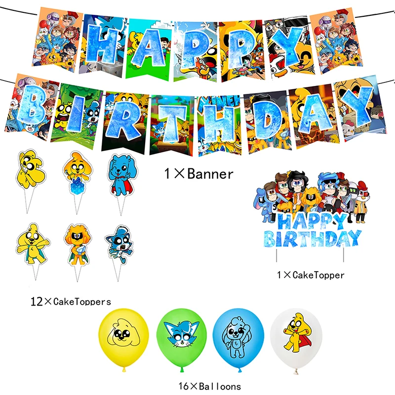 Mikecrack Birthday Party Decoration Latex Balloon Backdrop Mikecrack Banner Cake Topper Baby Shower