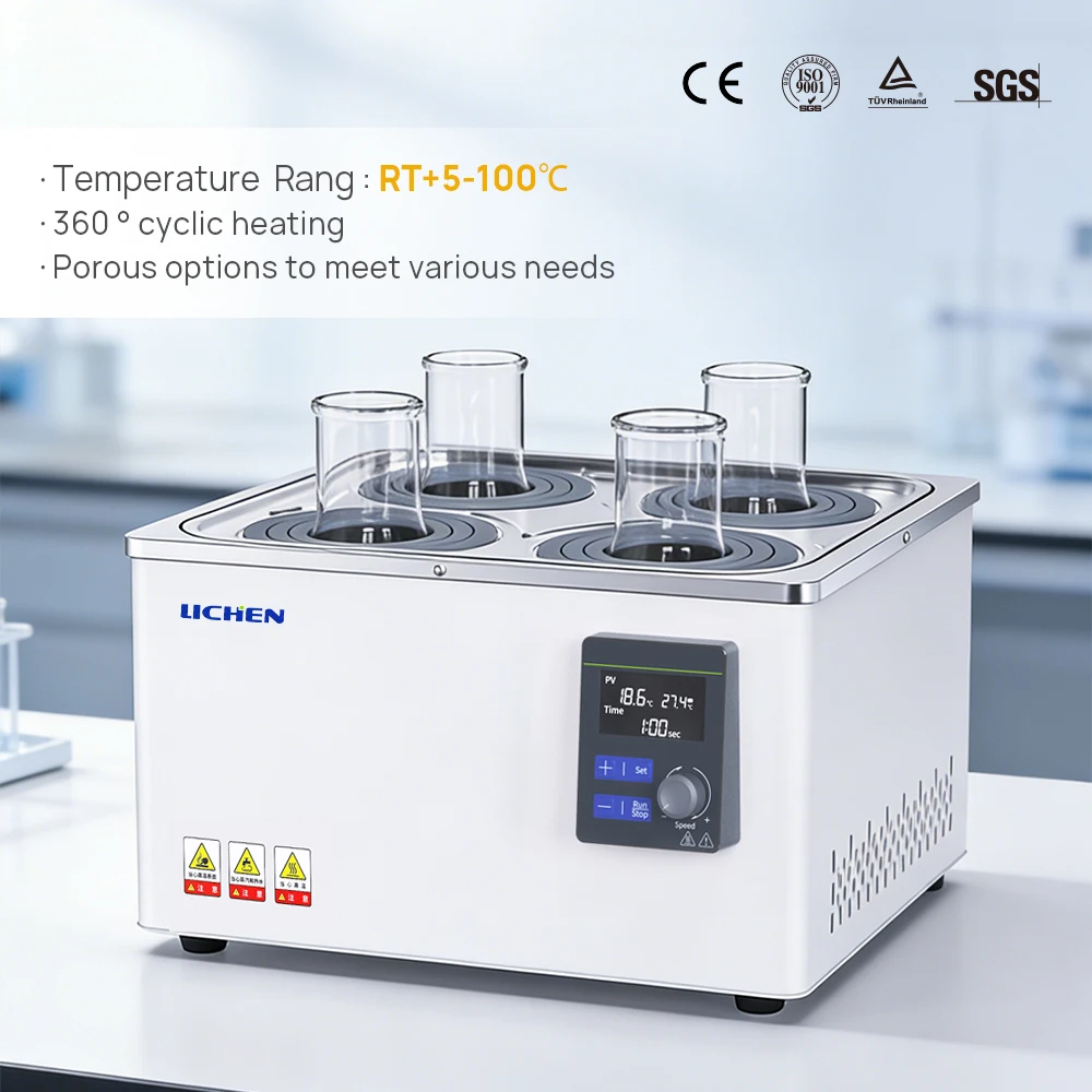 Thermostat Water Bath LCD Control Dry-Burn Protection RT+5~100°C  6-Hole Lab Incubation Enzyme Reaction