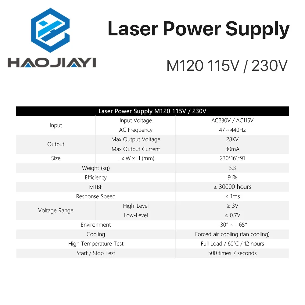 120W Laser Power Supply Source M120 115/230V With Display Screen for Co2 Laser Tube Cutting Machine Source
