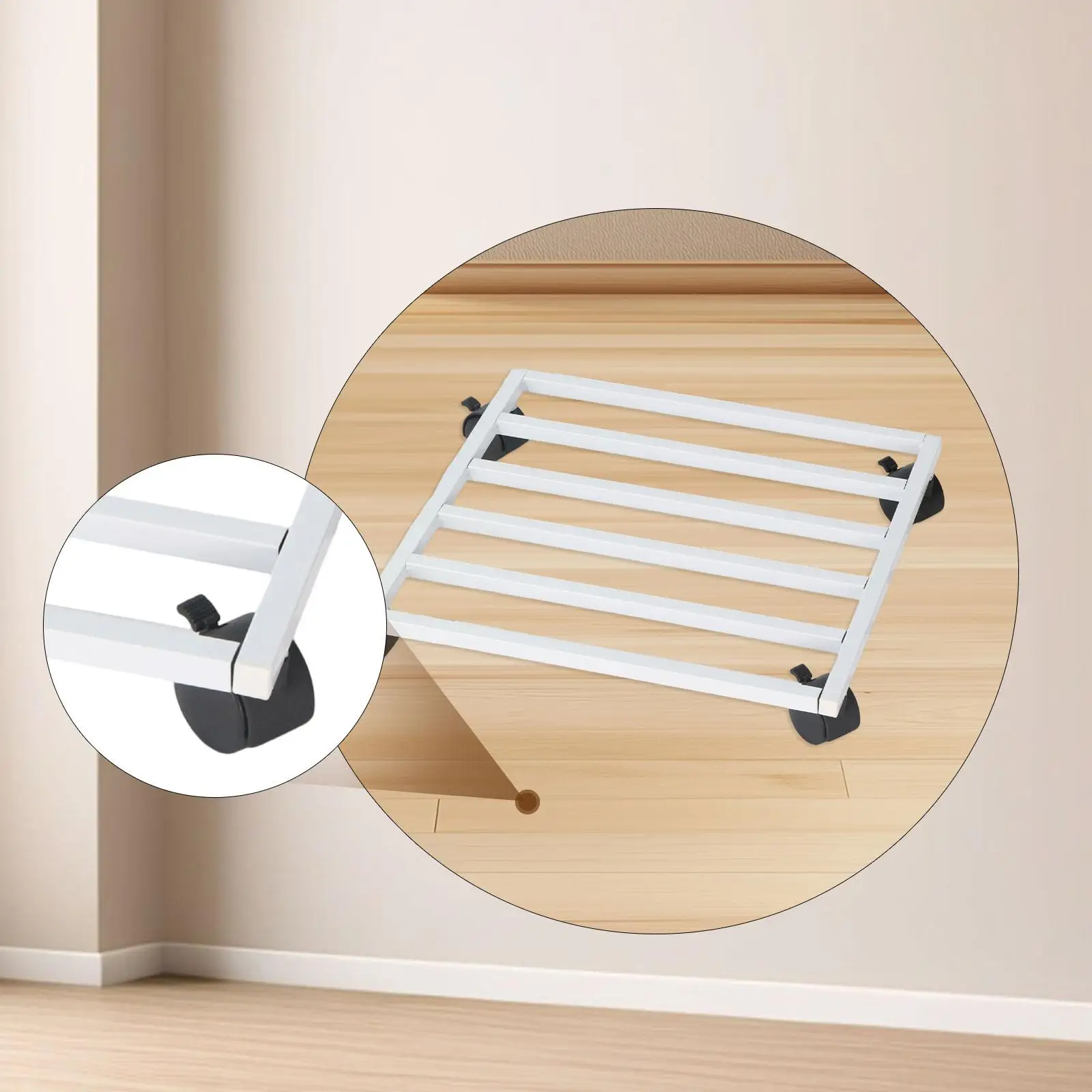 Movable Plantpot Tray Iron Square Plant Stand Roller Base Garden Plant Rack with Wheels for Patio Balcony Indoor